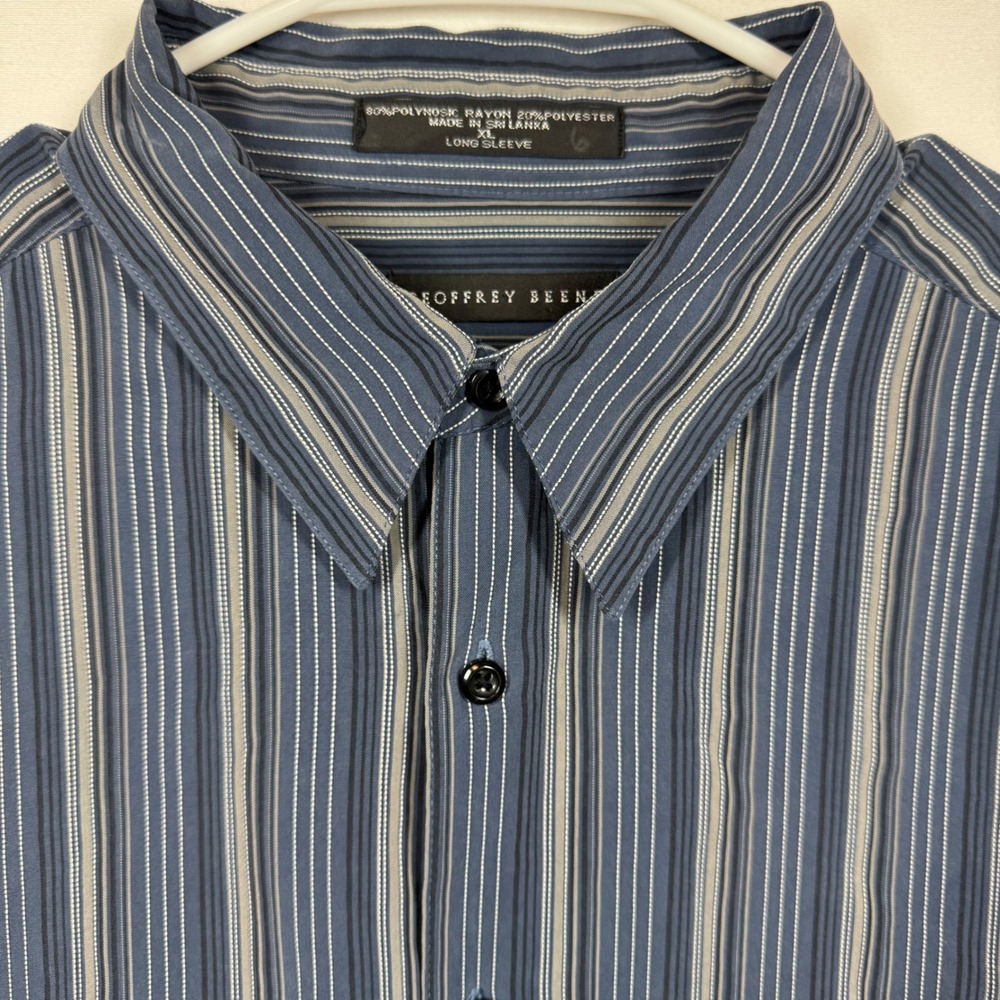 Geoffrey Beene Mens XL Button Up Long Sleeve Striped Dress Shirt Blue Gray